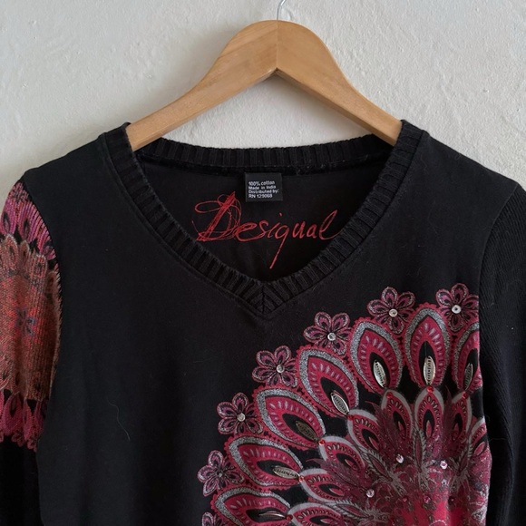 Desigual Black and Pink Patterned Knit Sweater Size S - Picture 2 of 4